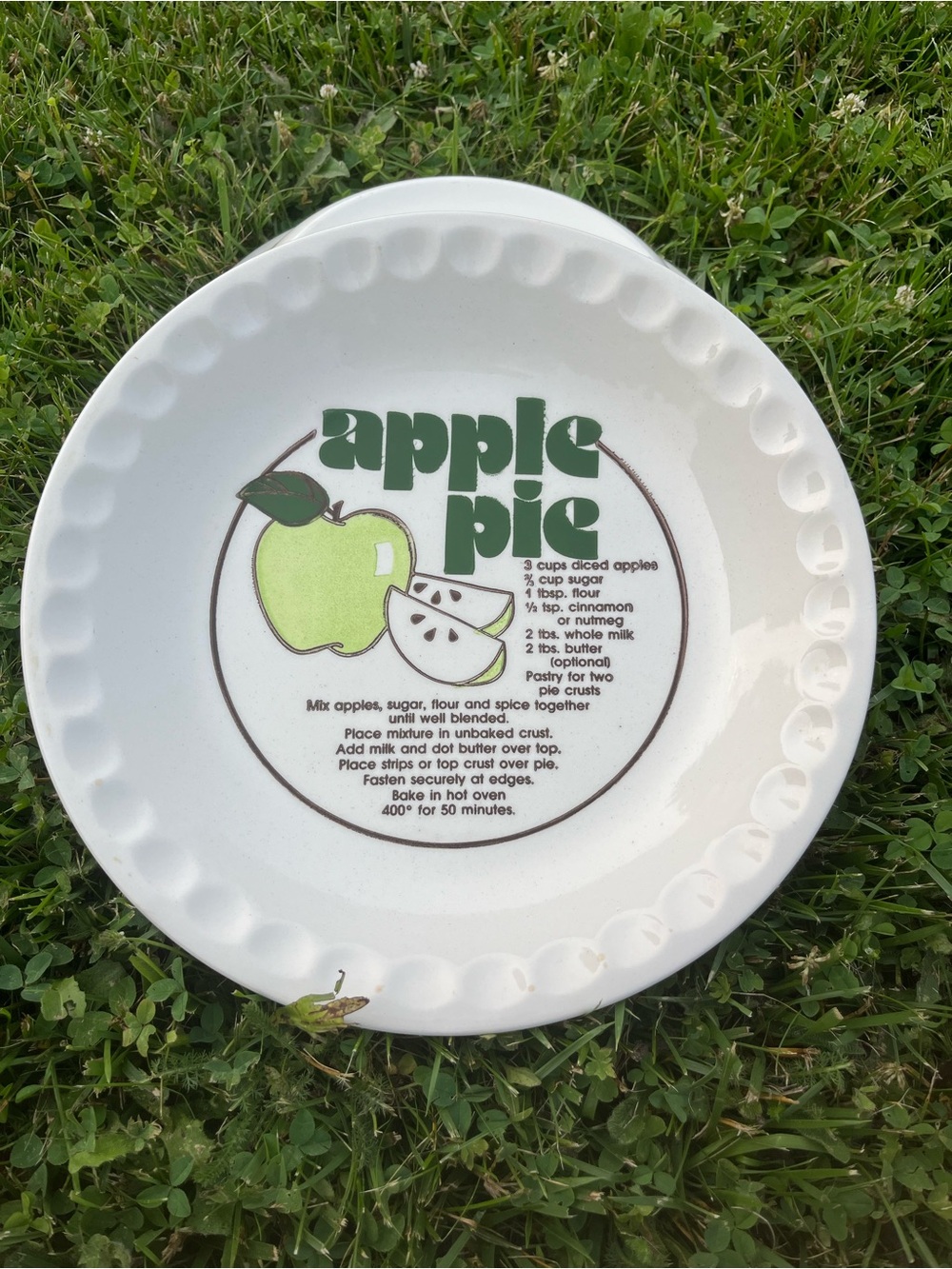 Apple Green and White Decorative Ceramic Plate with Graphic Apple Motif